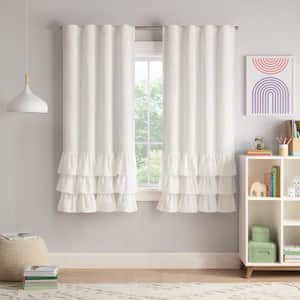 Kids Tiered Ruffle White Polyester Solid 40 in. W x 84 in. L Back Tab 100% Blackout Curtain (Single Panel)