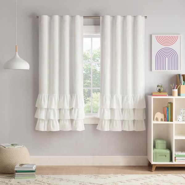 Eclipse Kids Tiered Ruffle White Polyester Solid 40 in. W x 84 in. L Back Tab 100% Blackout Curtain (Single Panel)