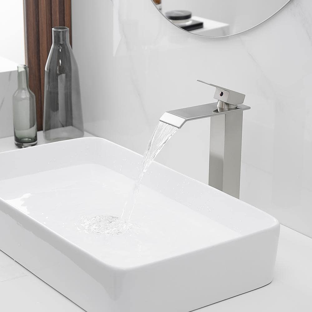 Brushed Nickel Single Handle Vessel Sink Faucet with Drain Kit