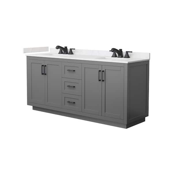 Miranda 72 in. Double Freestanding Dark Gray Bath Vanity with Carrara Cultured Marble Top Assembled