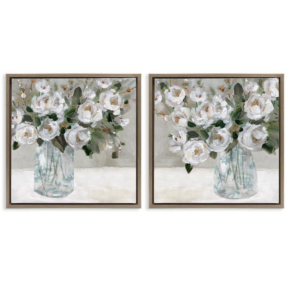 Blooming White Rose Bouquets by Carol Robinson 2-Pieces Brown Floater Frame Nature Graphic Art Print 18 in. x 18 in. price history on PriceWatchPro