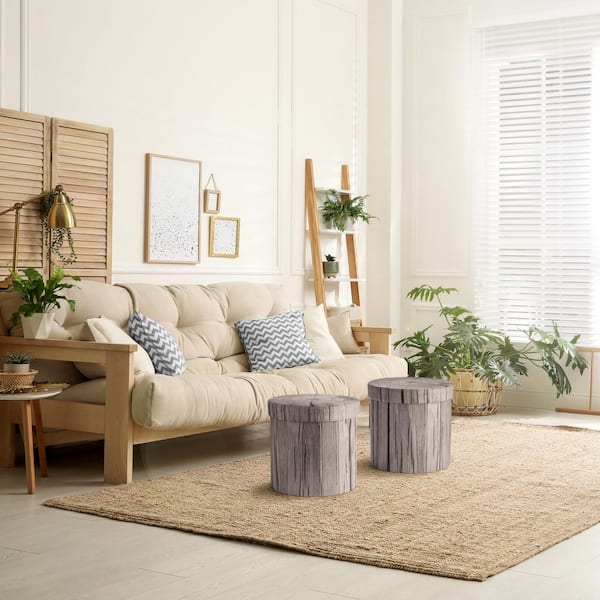 Tree Stump Stool Wood Gray Side Chair, Storage Ottoman 15 Inch Fake Log Stool Storage, Artificial Tree Trunk, 2 Pack