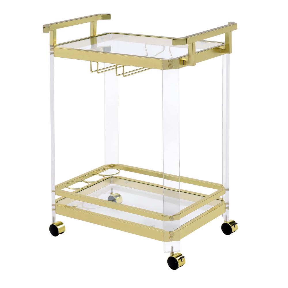 Aerin 33'' Gold Chrome and Clear Acrylic Bar Cart with Wine Storage