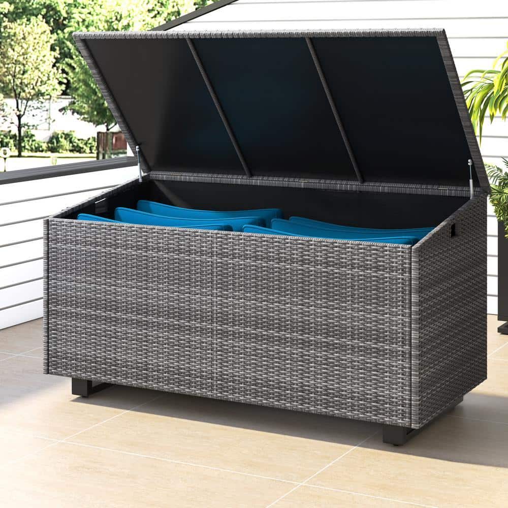204 Gallon Dark Gray Resin Wicker Storage Deck Box