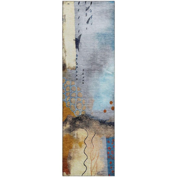 Mayfield Premium Machine Washable Abstract AMF2127 Copper 2 ft. x 7 ft. Runner Rug