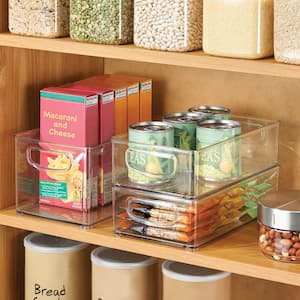 Clear Plastic Storage Organizer Bin with Handles for Kitchen, Fridge, Pantry, and Cabinet, BPA-Free (Set of 3)