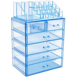 Freestanding 6-Drawer 6.25 in. x 14.25 in. 1-Cube Acrylic Cosmetic Organizer in Blue