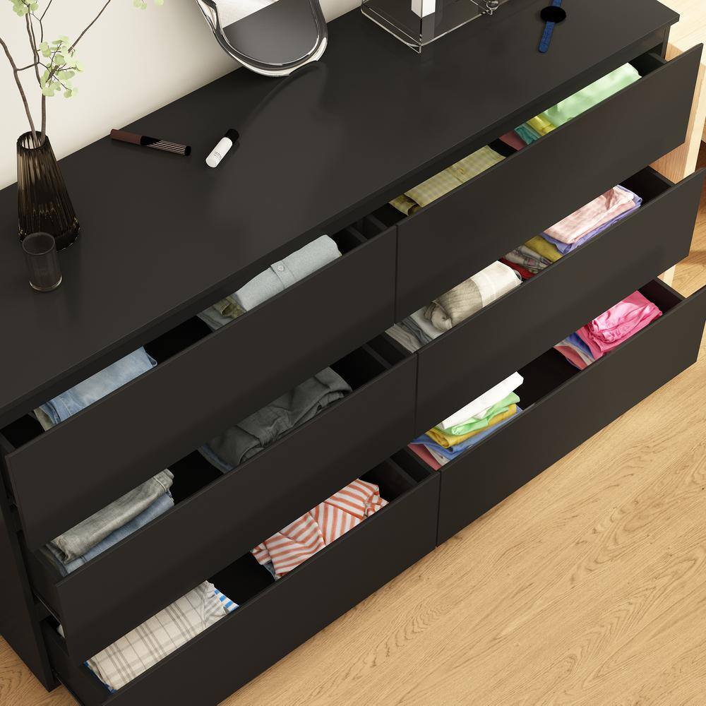 Black 6-Drawers 59 in. W Wooden Dresser without Mirror, Chest of Drawers, Storage Sideboard - thumbnail 8