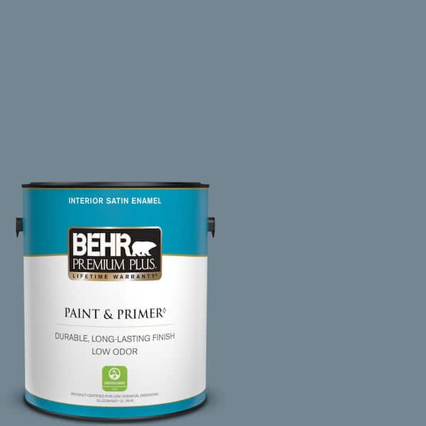 BEHR PREMIUM PLUS 1 gal. Home Decorators Collection #HDC-AC-24 Lyric Blue Satin Enamel Low Odor Interior Paint & Primer