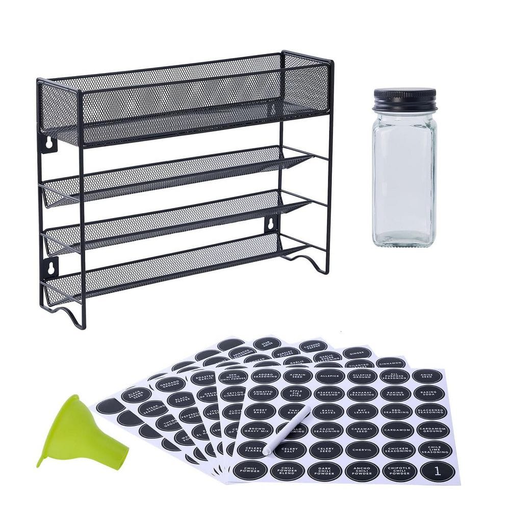 4-Tier Black Spice Rack Organizer with 27 Glass Jars, Shaker Lids, Labels, Funnel, Pen for Kitchen Cabinet price history on PriceWatchPro
