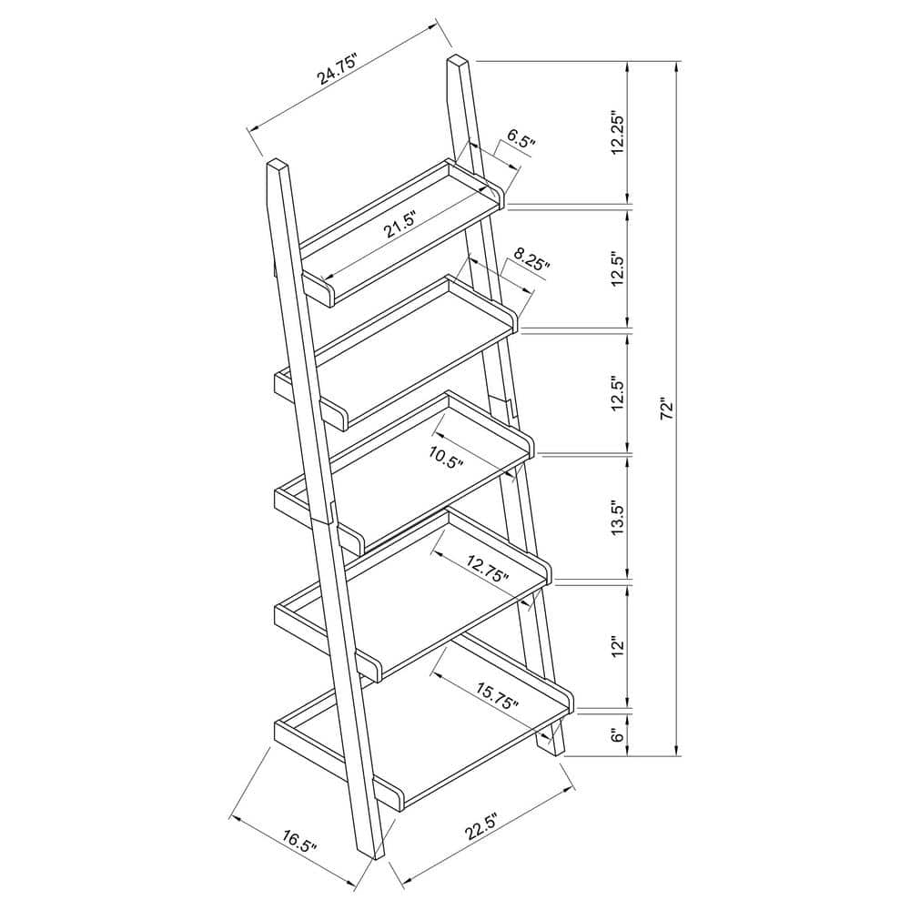 Transitional Espresso Ladder Bookcase with Doors in Brown