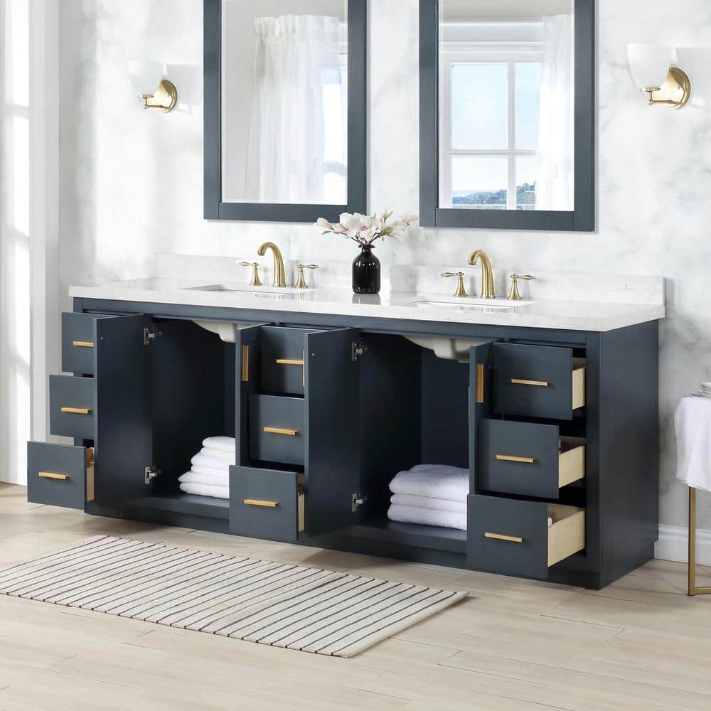 Gazsi 84" Charcoal Blue Wood Vanity with Composite Stone Top