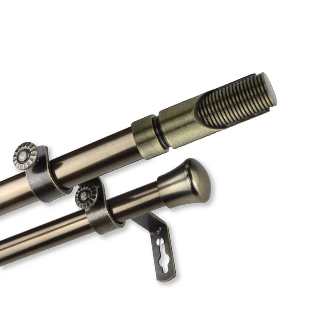 28 in. to 48 in. Adjustable 13/16 in. Witz Double Curtain Rod in Antique Br
