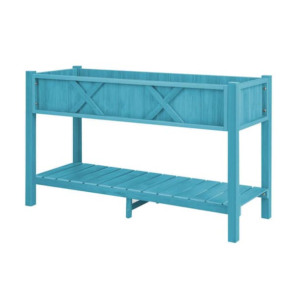 FORCLOVER 47 in. x 18 in. x 29 in. Plastic Raised Garden Bed with Storage Shelf and Drainage Holes in Blue