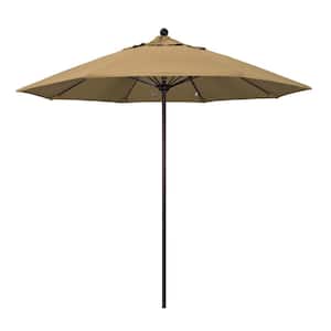 9 ft. Bronze Aluminum Commercial Market Patio Umbrella with Fiberglass Ribs and Push Lift in Straw Olefin