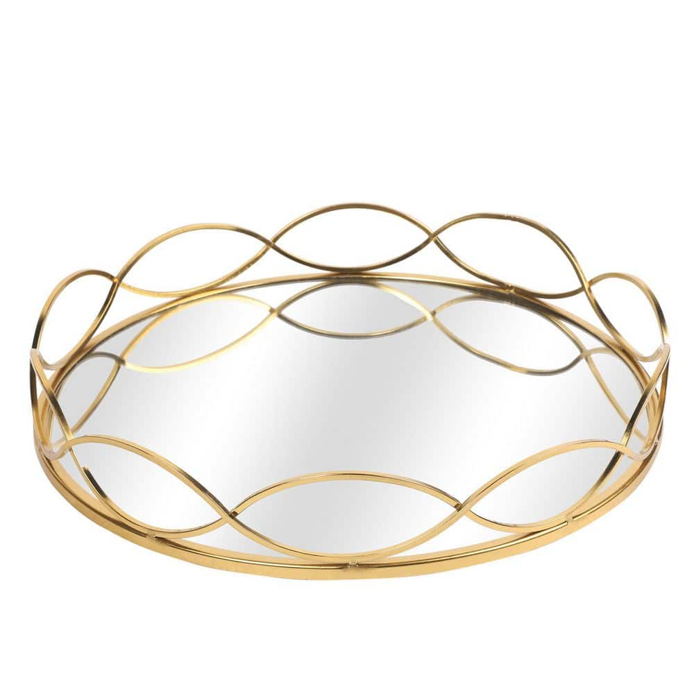 Home Decorators Collection Modern Round Gold Geometric Mirrored Tray (15  Diameter) P170318XX - The Home Depot