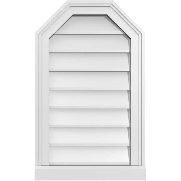 Ekena Millwork 16 in. x 26 in. Octagonal Top Surface Mount PVC Gable Vent: Decorative with Brickmould Sill Frame