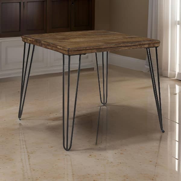Benjara 21.5 in. Black and Brown Square Wood End Table with Metal Hairpin Legs