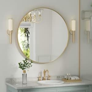 30 in. W x 30 in. H Large Round Mirror Metal Framed Wall Mirrors Bathroom Vanity Mirror Decorative Mirror in Gold
