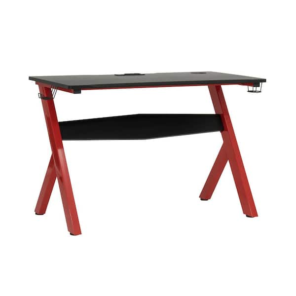 SD Gaming Overlord 52 in. W Red and Black PC Gaming and Computer Desk with Charging Station Cup and Headphone Holder