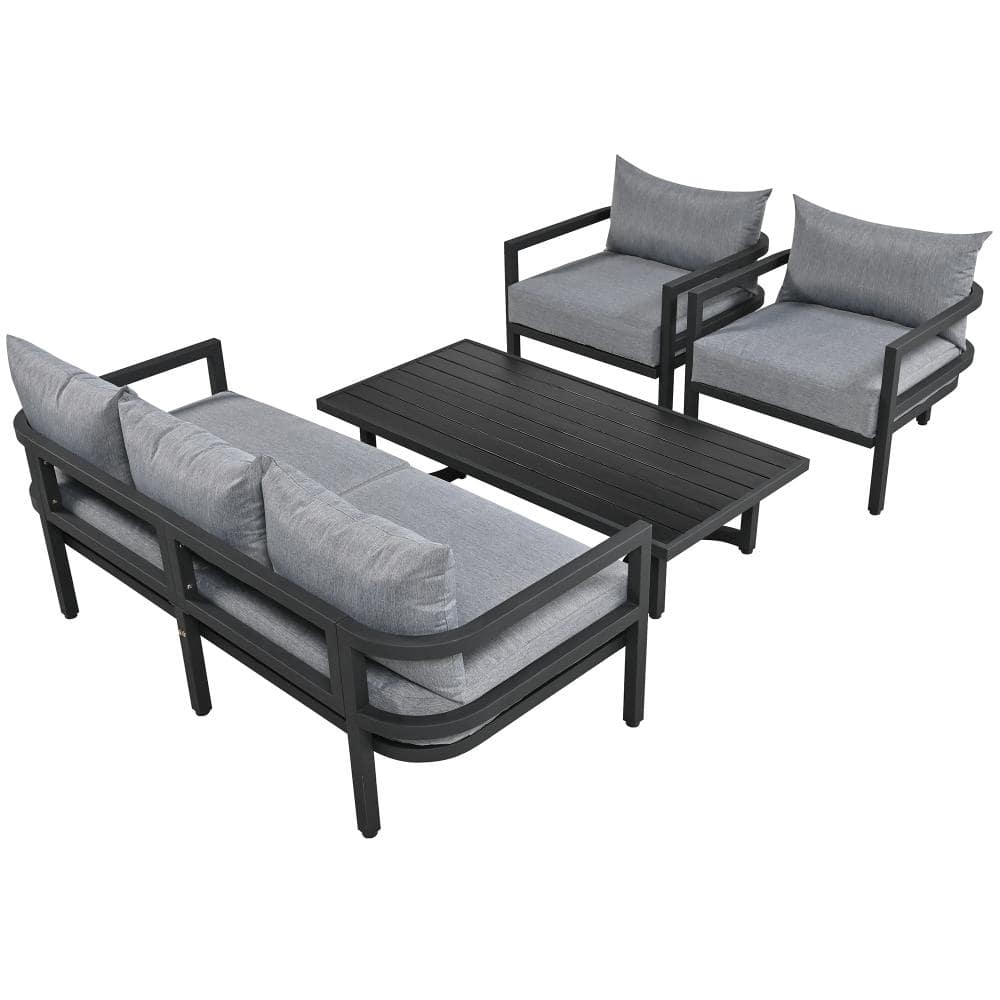 4-Piece Metal Outdoor Patio Furniture Set with Gray Cushion price history on PriceWatchPro