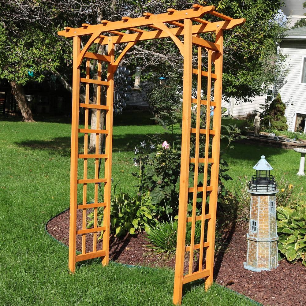 Sunnydaze 78.5" Brown Wooden Garden Arbor with Trellis Sides