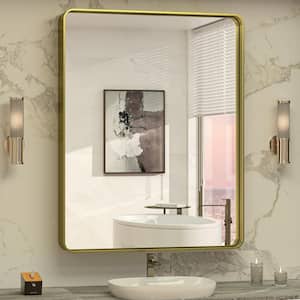 30 in. W x 36 in. H Rectangular Metal Framed Wall Mount Bathroom Vanity Mirror in Gold