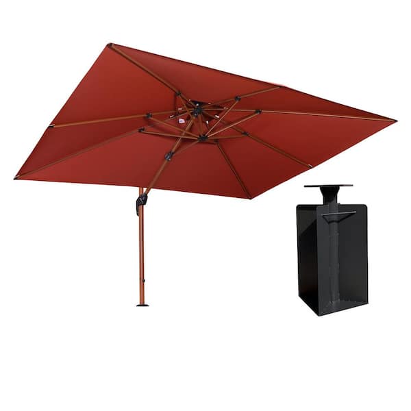 PURPLE LEAF 9 ft. x 12 ft. High-Quality Wood Pattern Aluminum Cantilever Patio Umbrella with Base in Ground, Brick Red