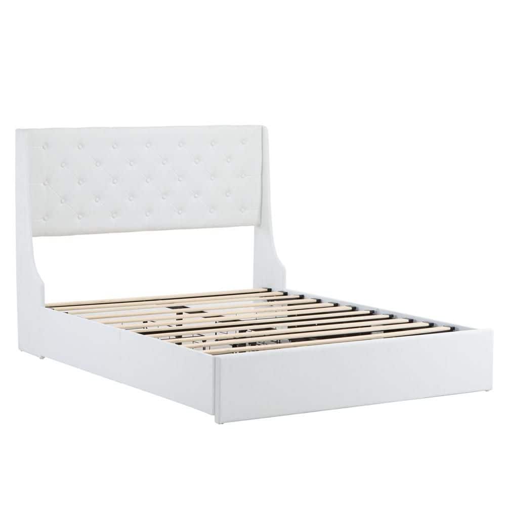 White Upholstered Metal Frame Queen Size Platform Bed with 4 Drawers, Wingback Headboard with Button Tufted Design price history on PriceWatchPro