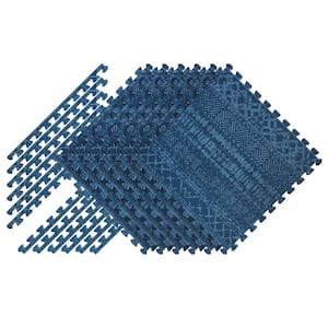 Reversible Interlocking Foam Floor Tiles, Blue Bohemian Pattern, 24.8 X 24.8 X .47, 6-Pack (24 sq. ft.)