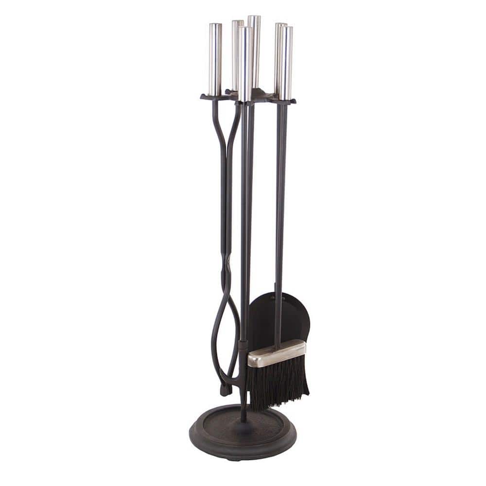 30" Black and Chrome Neoclassic Fireplace Tool Set with Round Base