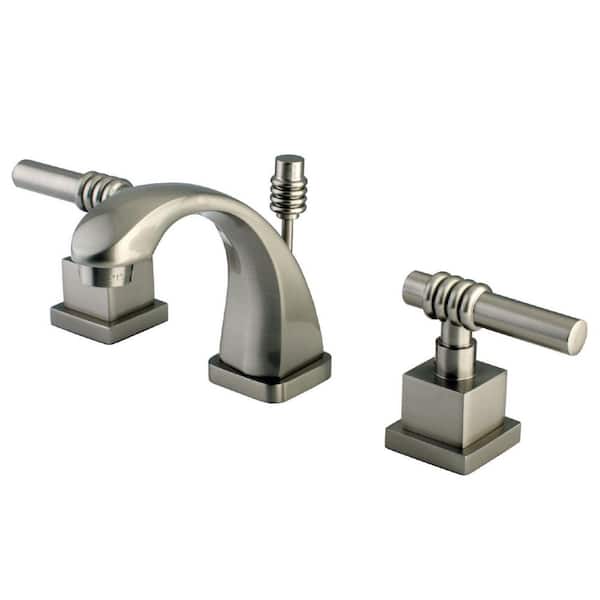 Kingston Brass Milano 8 in. Widespread 2-Handle Bathroom Faucets with Brass Pop-Up in Brushed Nickel