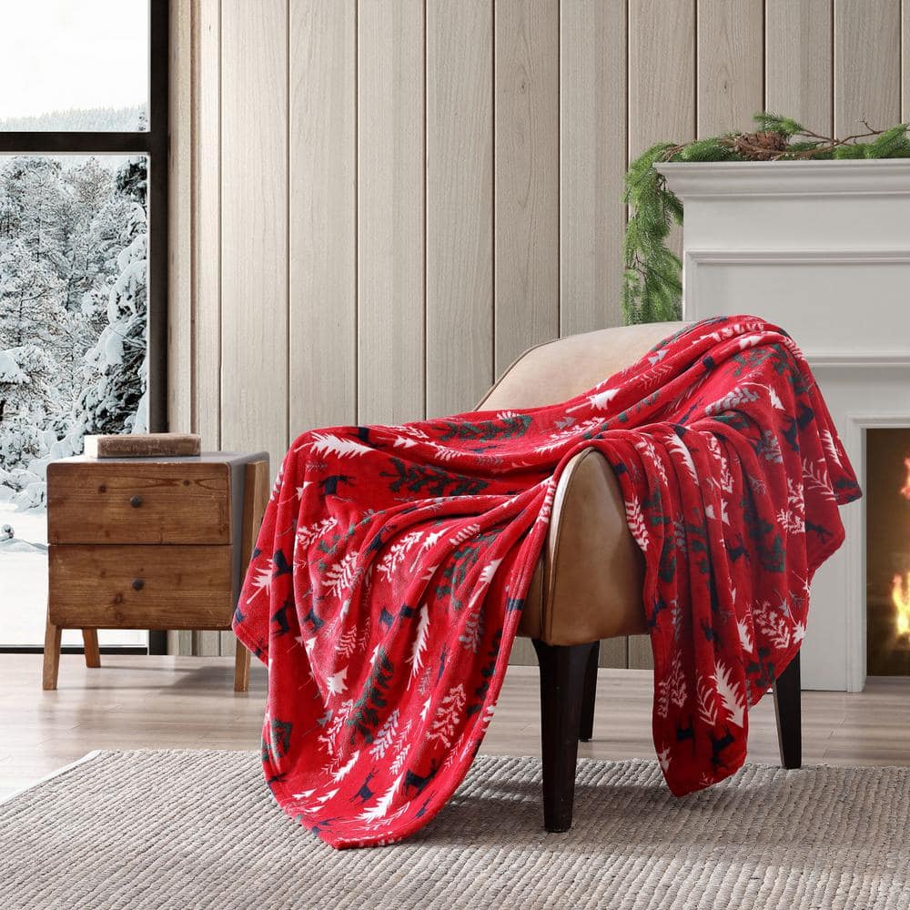 Red Deer Woods Reversible Fleece Throw Blanket 50" x 60"