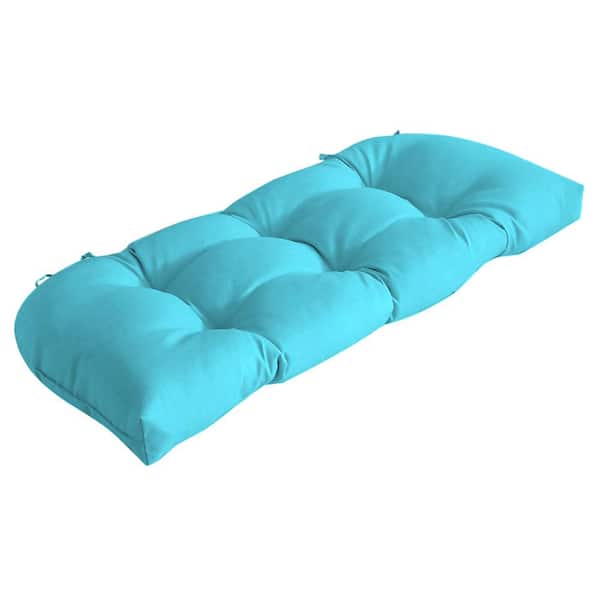 ARDEN 41.5 in. x 18 in. Rectangle Outdoor Wicker Settee Cushion in Pool Blue Leala