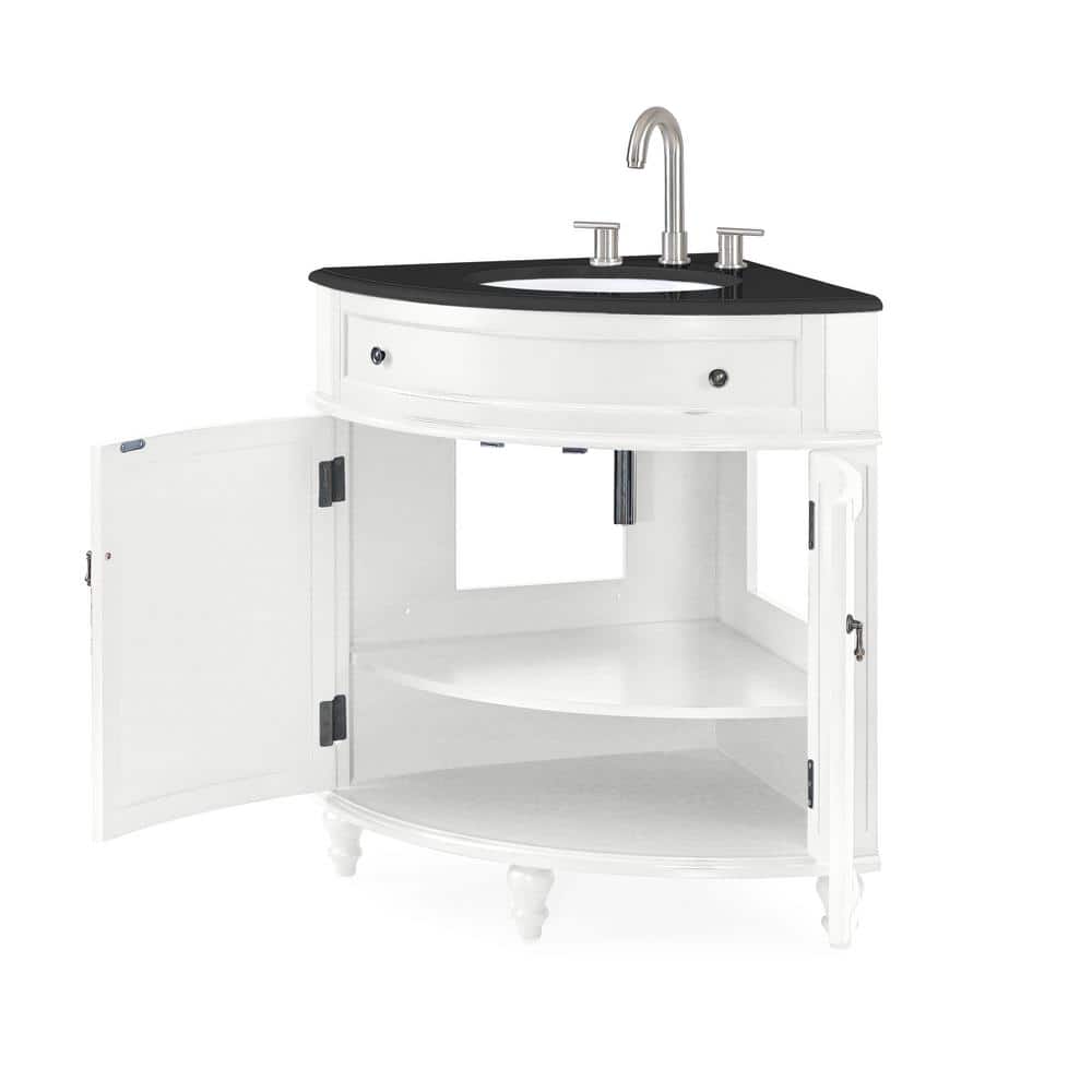 White Corner Freestanding Bathroom Vanity with Black Granite Top