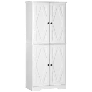 White Freestanding Kitchen Pantry, Farmhouse 4-Door Storage Cabinet with 4-Tiers and 2-Adjustable Shelves