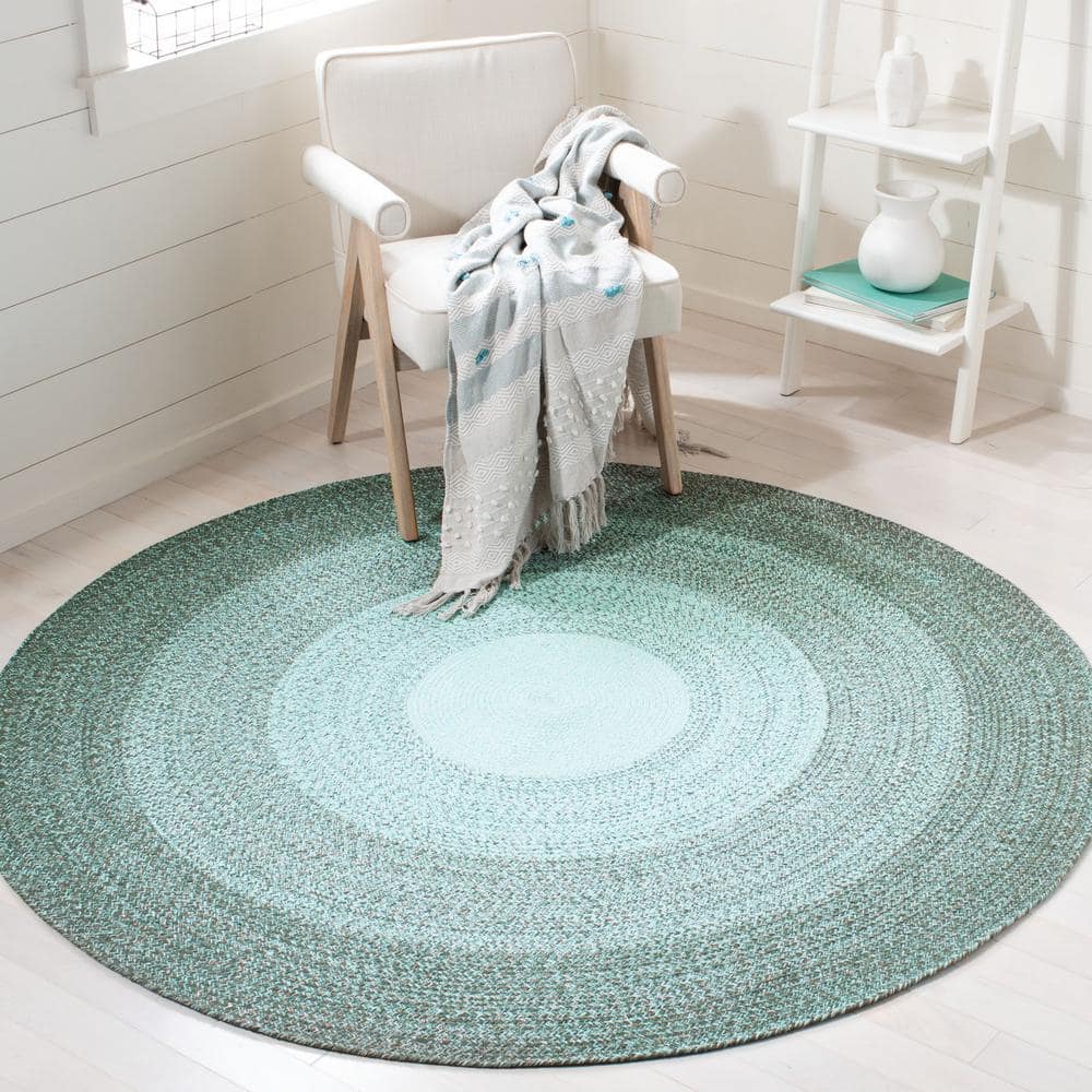 Hand-Knotted Blue Cotton Round Area Rug