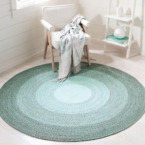 Cape Cod Green 4 ft. x 4 ft. Solid Color Border Round Area Rug