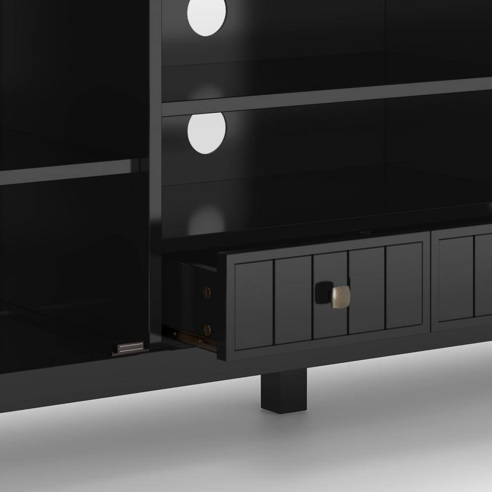 Acadian Black Solid Wood 60" TV Media Stand with Cabinets