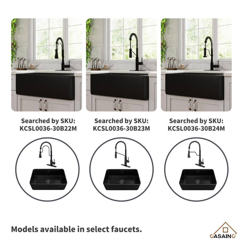 Matte Black Fireclay Single Bowl Farmhouse Sink with Faucet
