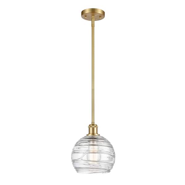 Athens Deco Swirl 1-Light Satin Gold Shaded Pendant Light with Clear Deco Swirl Glass Shade