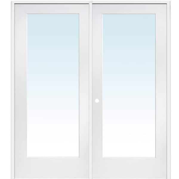 72 in. x 80 in. Right Hand Active Primed Composite Clear Glass Full Lite Prehung Interior French Door