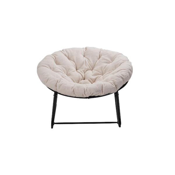 Unbranded Metal Round Black Frame Outdoor Rocking Chair with Beige Cushion