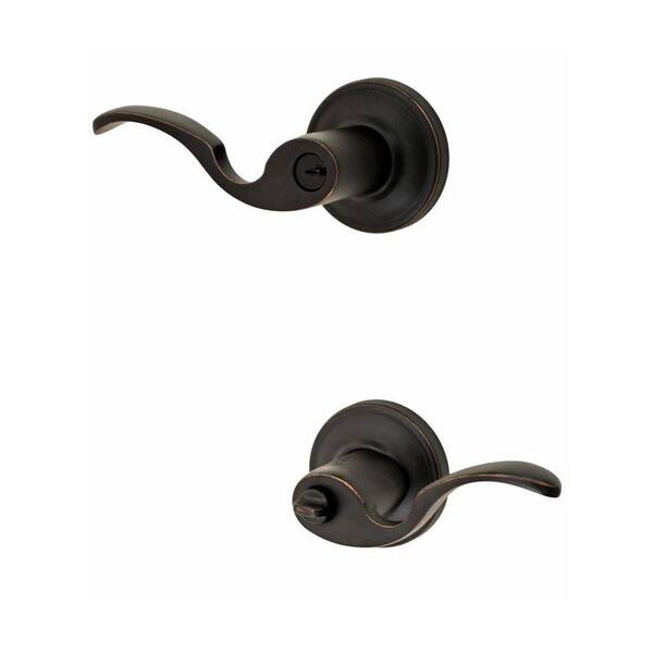 Fusion Solid Brass Oil-Rubbed Bronze Drop Tail Left-Handed Keyed Entry Lever with Ketme Rose