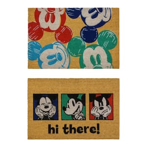 Mickey Mouse Hi There and Colorful Heads 20 in. x 34 in. Coir Door Mat (2-Pack)