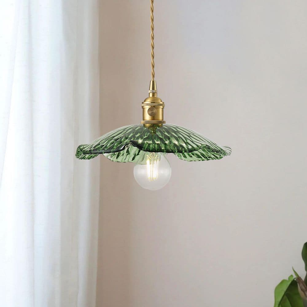 9.84 in. 40-Watt 1-Light Vintage Green Mini Pendant Light Lotus Leaf Adjustable Hanging Light with Green Glass Shade price history on PriceWatchPro