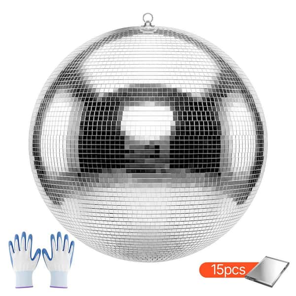 Mirror Disco Ball with Hanging Ring, Dual Mirror Tile Sizes for Light Reflection, Wedding Decor, 24 in x 25.39 in Globe