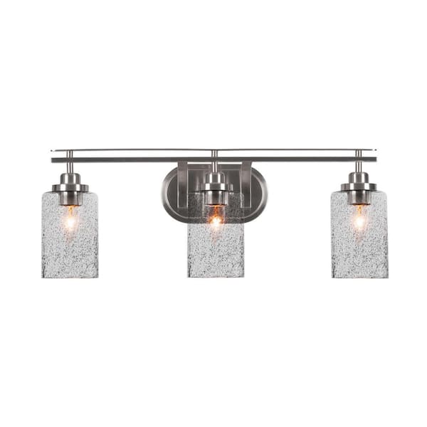 Unbranded Monroe 26 in. 3-Light Brushed Nickel Vanity Light 4 in. Smoke Bubble Glass Shade No Bulbs Included