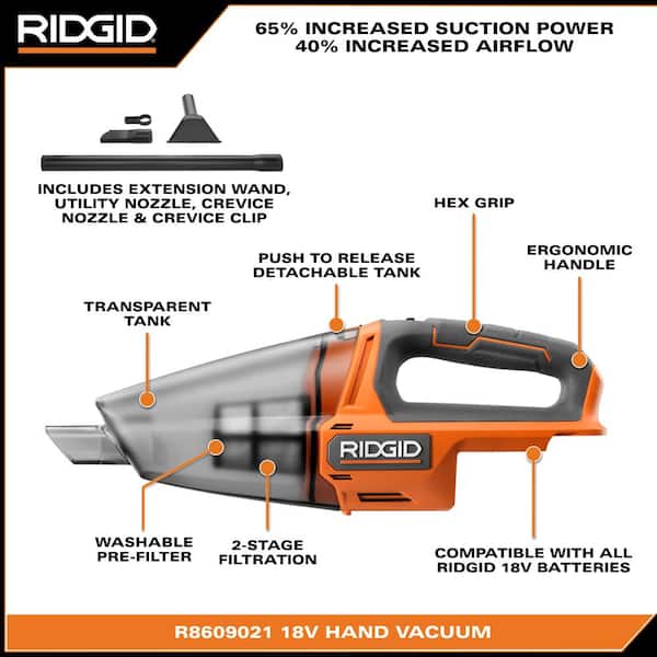 RIDGID - 18V Cordless Hand Held Vacuum (Tool Only)