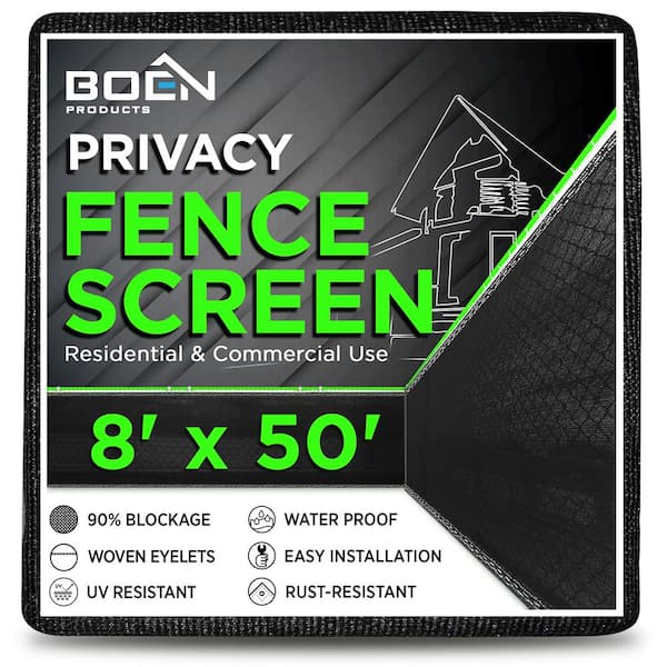 BOEN 8 ft. X 50 ft. Black Privacy Fence Screen Netting Mesh with Reinforced Eyelets for Chain link Garden Fence
